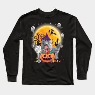 Irish Wolfhound Dog Mummy Witch Moon Ghosts Happy Halloween Thanksgiving Merry Christmas Day Long Sleeve T-Shirt